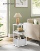 SONGMICS HOME Modern Kisasztal 3 Tárolópolccal és Textil Kosárral Hófehér