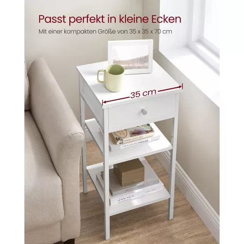 VASAGLE Modern Magas Éjjeliszekrény Fiókkal Fehér
