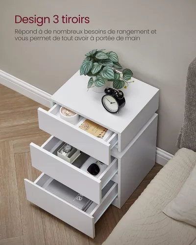 VASAGLE Modern LED Éjjeliszekrény Fehér 3 Fiókos