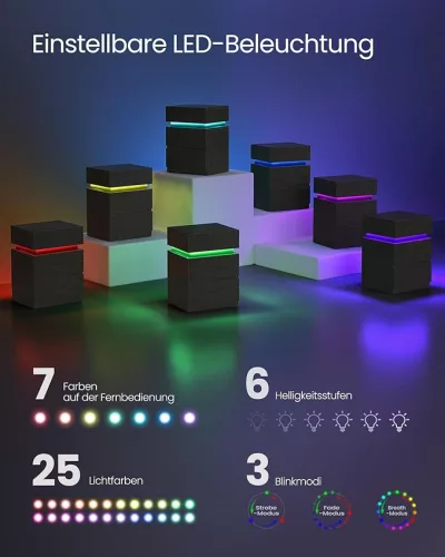 Vasagle LET630T56 éjjeliszekrény LED világítással 3 fiókkal fekete famintás