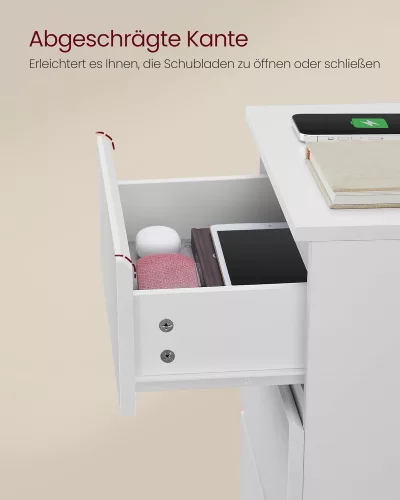VASAGLE Modern Éjjeliszekrény Beépített Töltőállomással Felhőfehér