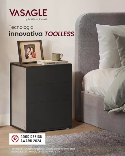 VASAGLE Modern Minimál Éjjeliszekrény 3 Fiókos Fekete-Cappuccino