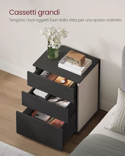VASAGLE Modern Minimál Éjjeliszekrény 3 Fiókos Fekete-Cappuccino