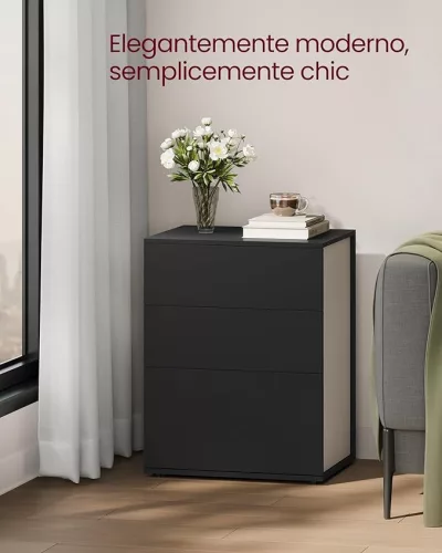 VASAGLE Modern Minimál Éjjeliszekrény 3 Fiókos Fekete-Cappuccino
