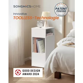   SONGMICS HOME Slim éjjeliszekrény szerszám nélküli összeszerelés 2 nyitott rekesszel és 1 fiókkal 30 x 25 x 59,4 cm fehér