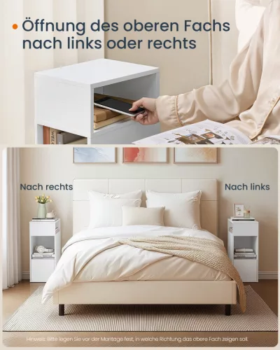 SONGMICS HOME Slim éjjeliszekrény szerszám nélküli összeszerelés 2 nyitott rekesszel és 1 fiókkal 30 x 25 x 59,4 cm fehér