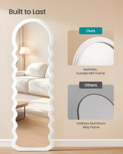 SONGMICS LFM027W01 teljes alakos álló tükör hullámvonalas MDF kerettel felhőfehér 160 x 50 cm