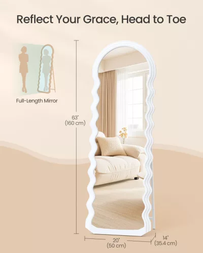 SONGMICS LFM027W01 teljes alakos álló tükör hullámvonalas MDF kerettel felhőfehér 160 x 50 cm
