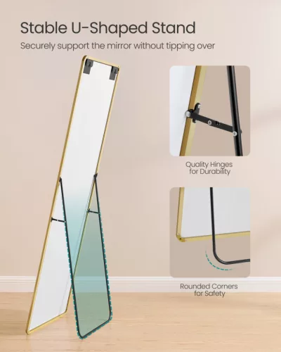 SONGMICS teljes alakos tükör 160 x 50 cm alumínium ötvözet kerettel edzett üveggel halvány arany