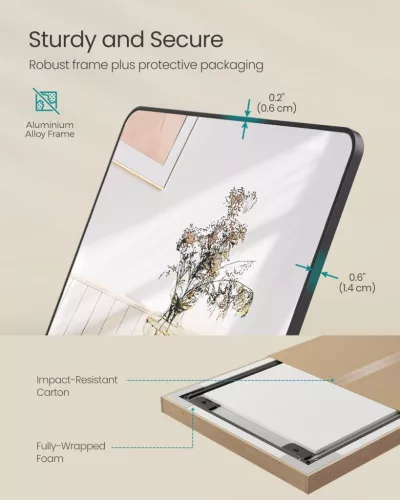SONGMICS 160 x 50 cm-es Álló Tükör Alumínium Kerettel Edzett Üveg Tintafekete