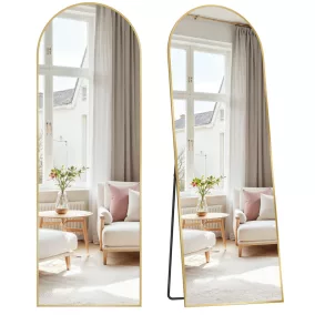   SONGMICS teljes alakos tükör 160 x 50 cm íves alumínium kerettel temperált üveg halvány arany