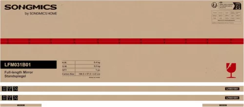 SONGMICS LFM031B01 teljes alakos tükör állvánnyal 160 x 50 cm edzett üveg alumínium keret tintafekete