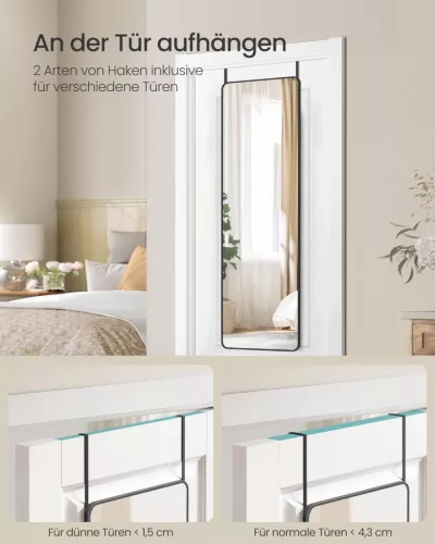 SONGMICS Teljes Alakos Tükör 120x40cm Alumínium Keretes Edzett Üveg Tintafekete