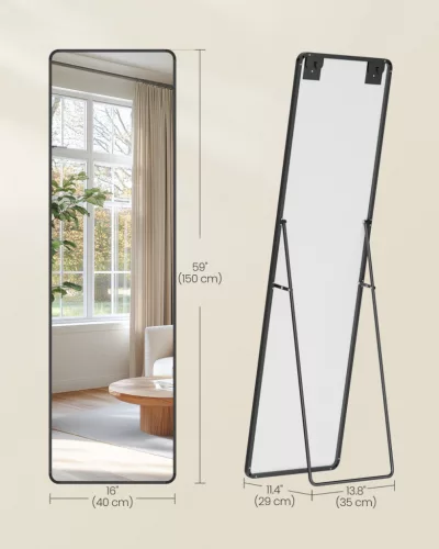 SONGMICS teljes alakos álló tükör alumínium ötvözet kerettel edzett üveg tintafekete 150 x 40 cm