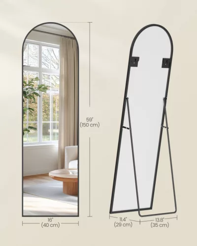 SONGMICS 150 x 40 cm álló tükör ívelt alumínium kerettel, edzett üveg, tintafekete
