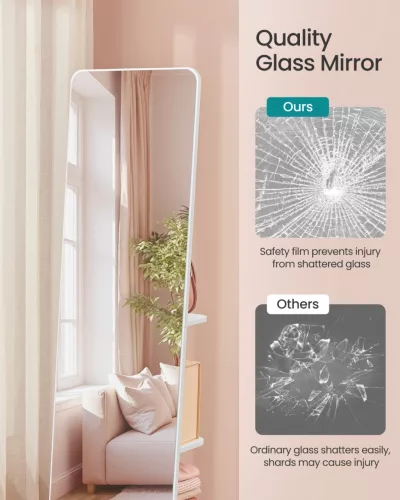 SONGMICS álló tükör 360° forgatható polcokkal és akasztókkal 163 x 45 cm felhőfehér