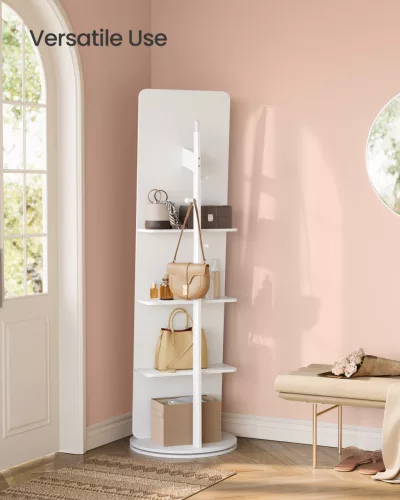 SONGMICS álló tükör 360° forgatható polcokkal és akasztókkal 163 x 45 cm felhőfehér
