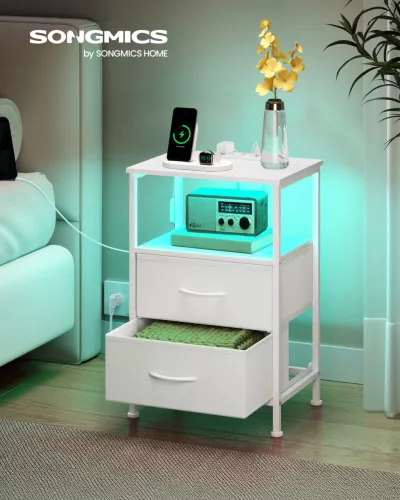 SONGMICS BELLAH LGS302WH03 éjjeliszekrény töltőállomással LED világítással felhőfehér