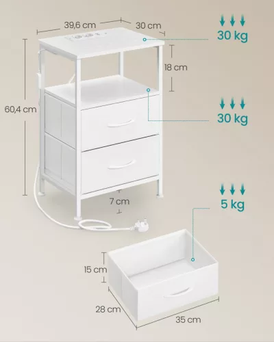 SONGMICS BELLAH LGS302WH03 éjjeliszekrény töltőállomással LED világítással felhőfehér