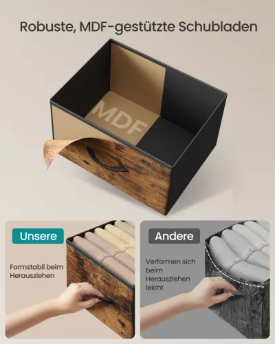 SONGMICS 7 fiókos komód acél MDF szövet rusztikus barna fekete