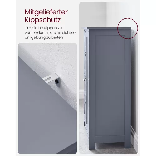 VASAGLE Fürdőszobai Tárolószekrény 4 Fiókkal és Állítható Polccal Szürke