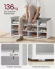 VASAGLE Tárolópad Párnázott Üléssel 12 Rekeszes Cipőtároló Fehér-Szürke