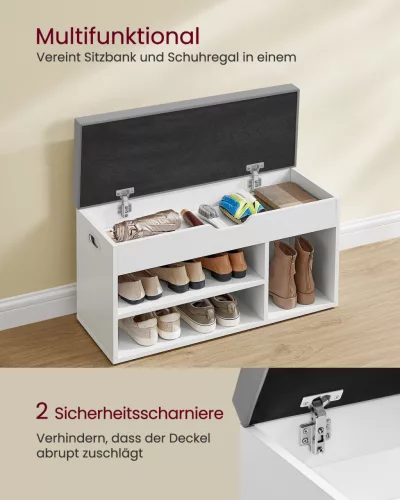VASAGLE LHS030W01 cipős pad ülőfelülettel tárolórekeszekkel felhőfehér
