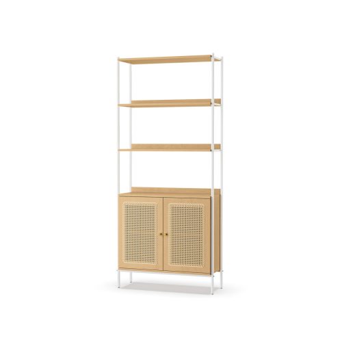 VASAGLE Boho Rattan Könyvespolc Fehér Fém Vázzal