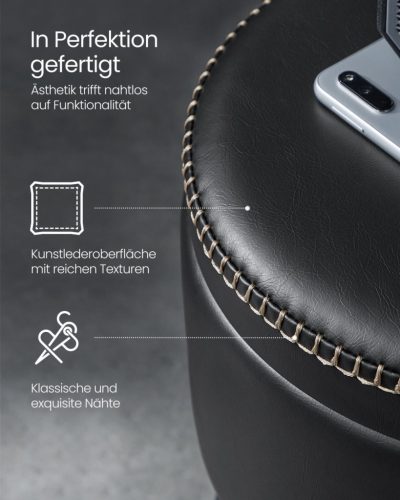 VASAGLE EKHO Tárolós Puff Szék Fekete Műbőr Ülőke