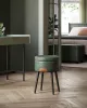 VASAGLE EKHO Tárolós Puff Mid-Century Modern Erdőzöld PU Bőr Ülőke Acél Lábakkal