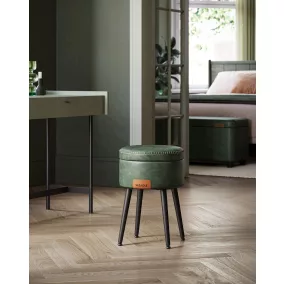   VASAGLE EKHO Tárolós Puff Mid-Century Modern Erdőzöld PU Bőr Ülőke Acél Lábakkal