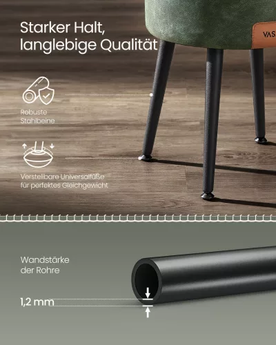 VASAGLE EKHO Tárolós Puff Mid-Century Modern Erdőzöld PU Bőr Ülőke Acél Lábakkal