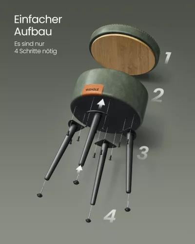 VASAGLE EKHO Tárolós Puff Mid-Century Modern Erdőzöld PU Bőr Ülőke Acél Lábakkal