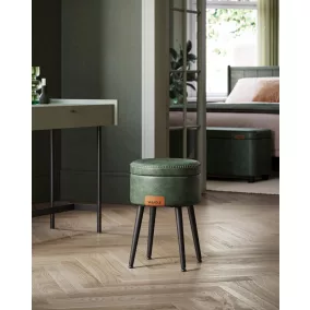   VASAGLE EKHO tároló ülőke fésülködőasztalhoz PU erdőzöld mid-century modern