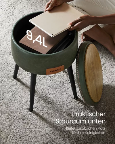 VASAGLE EKHO tároló ülőke fésülködőasztalhoz PU erdőzöld mid-century modern