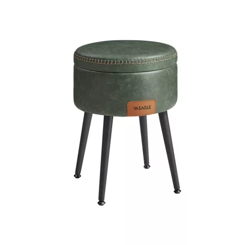 VASAGLE EKHO tároló ülőke fésülködőasztalhoz PU erdőzöld mid-century modern