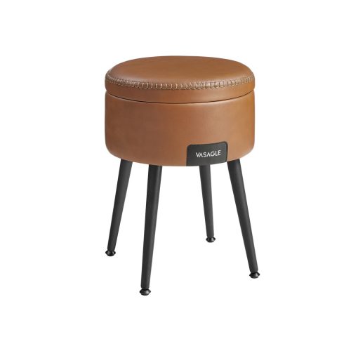 VASAGLE EKHO Tárolós Puff Mid-Century Modern Karamellbarna Műbőr Ülőke Acél Lábakkal