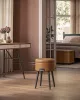 VASAGLE EKHO Tárolós Puff Mid-Century Modern Karamellbarna Műbőr Ülőke Acél Lábakkal