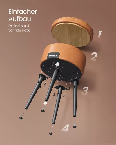 VASAGLE EKHO Tárolós Puff Mid-Century Modern Karamellbarna Műbőr Ülőke Acél Lábakkal