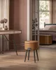 VASAGLE EKHO tároló puff műbőr karamell barna mid-century modern stílusban