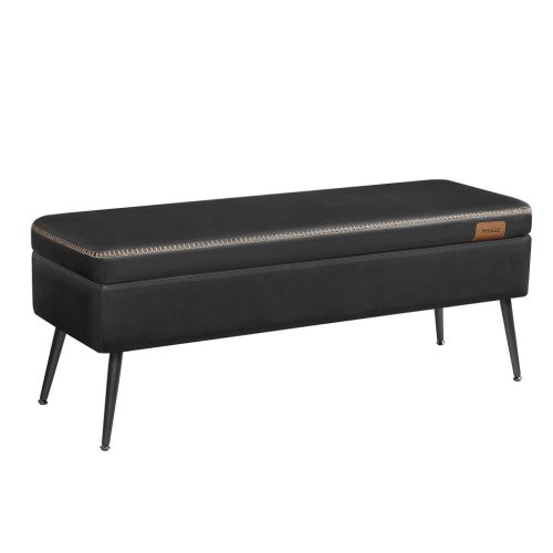 VASAGLE EKHO Tárolós Ülőpad Mid-Century Modern Műbőr Fekete