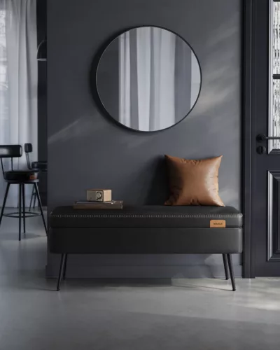 VASAGLE EKHO Tárolós Ülőpad Mid-Century Modern Műbőr Fekete