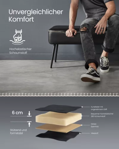 VASAGLE EKHO Modern Műbőr Pad Fekete Acél Lábakkal