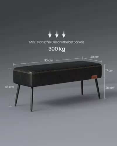 VASAGLE EKHO Modern Műbőr Pad Fekete Acél Lábakkal