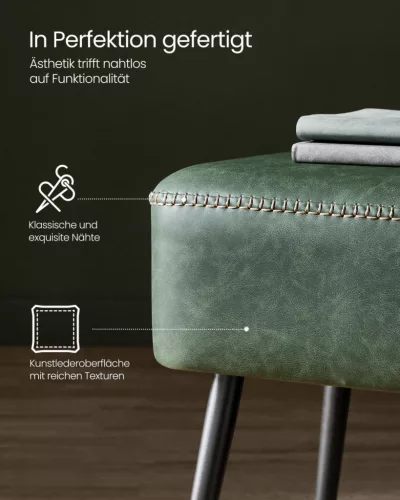 VASAGLE EKHO Műbőr Ülőpad Erdőzöld Acél Lábakkal Mid-Century Modern Stílusban