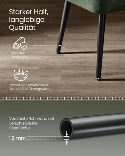 VASAGLE EKHO Műbőr Ülőpad Erdőzöld Acél Lábakkal Mid-Century Modern Stílusban