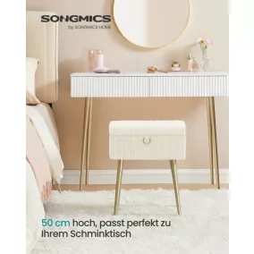   SONGMICS fésülködőasztal szék tároló rekesszel krémfehér fém lábakkal párnázott