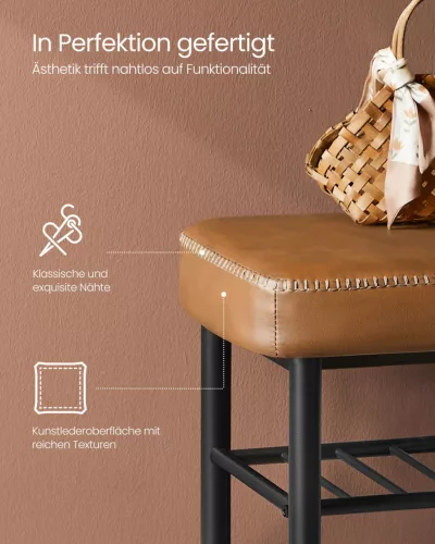 VASAGLE EKHO LSB054K01 cipős pad műbőr varrással karamell 80 x 30 x 50 cm 135 kg teherbírás