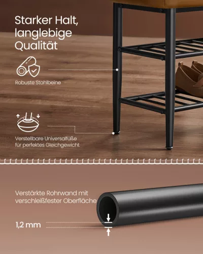 VASAGLE EKHO LSB054K01 cipős pad műbőr varrással karamell 80 x 30 x 50 cm 135 kg teherbírás