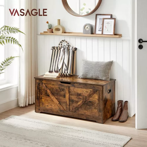 VASAGLE Tároló Pad Biztonsági Zsanérokkal Rusztikus Barna 100 x 40 x 46 cm